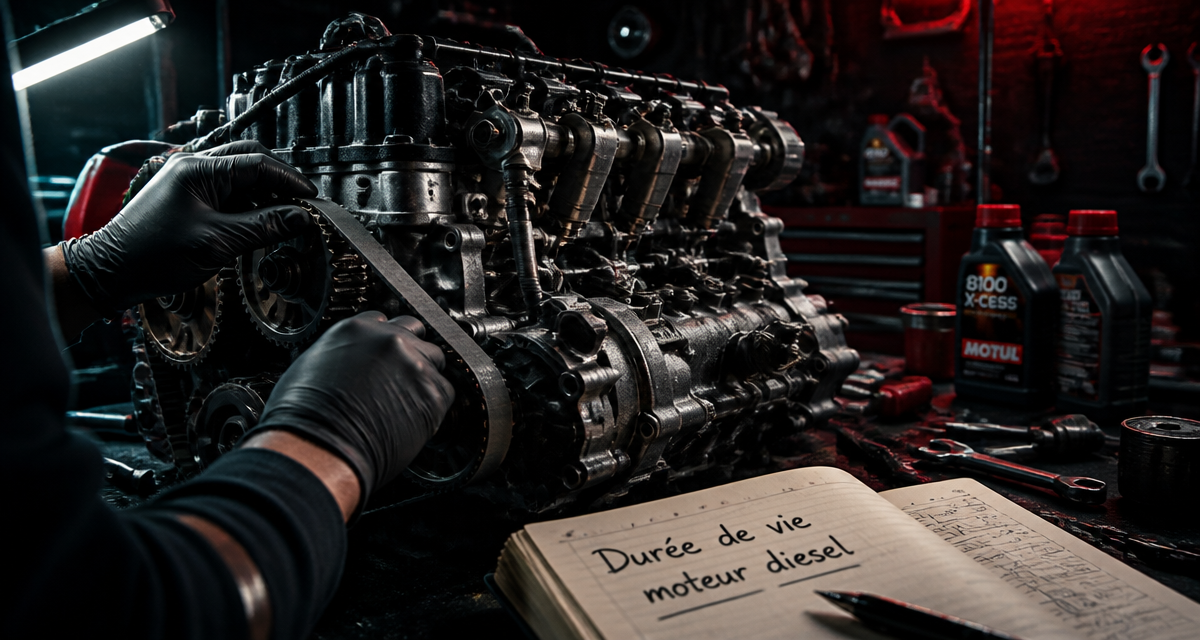Durée de vie moteur diesel, moteur ouvert sur établi