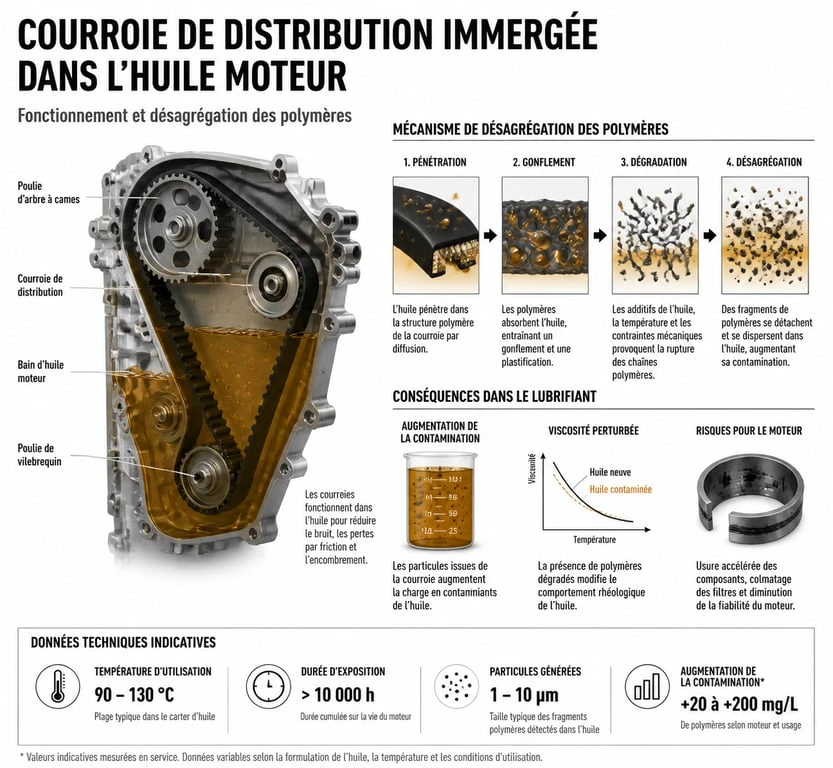 Schéma explicatif du fonctionnement et de l'usure de la courroie de distribution immergée des moteurs PureTech à éviter