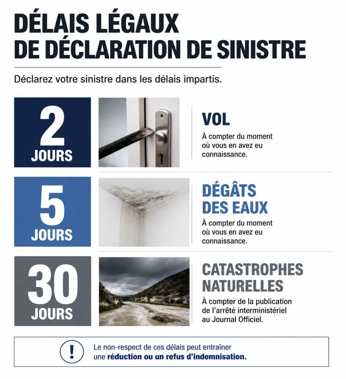 Infographie des délais légaux de déclaration de sinistre assurance habitation
