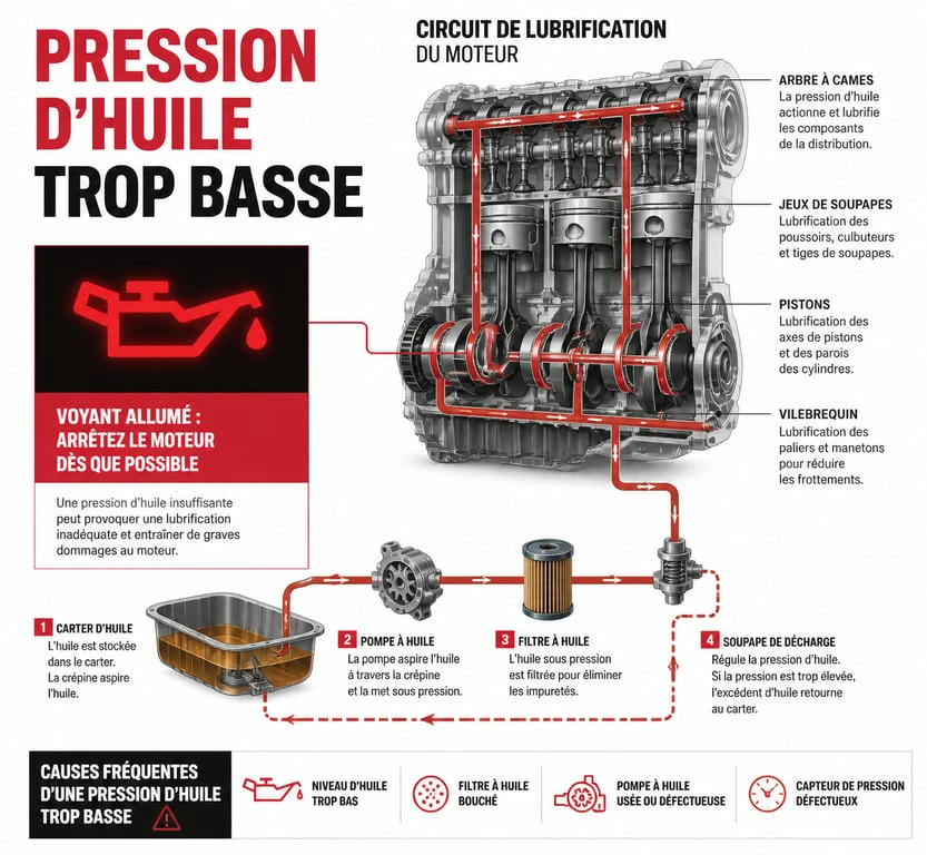 Voyant de défaut de pression d'huile moteur sur tableau de bord