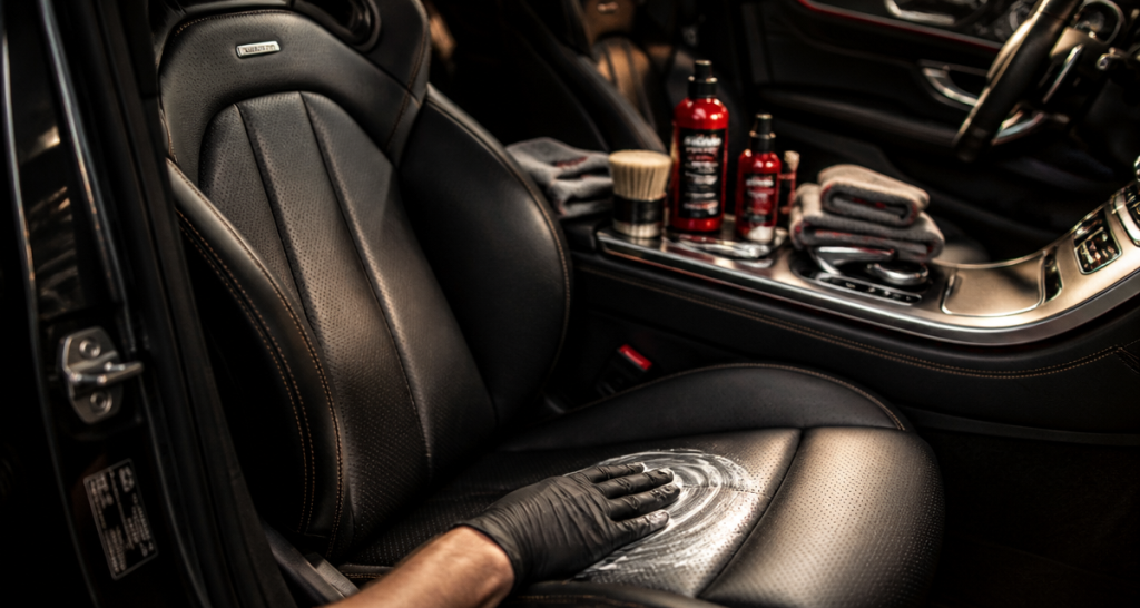 entretien sieges en cuir voiture main applique lait sur siege