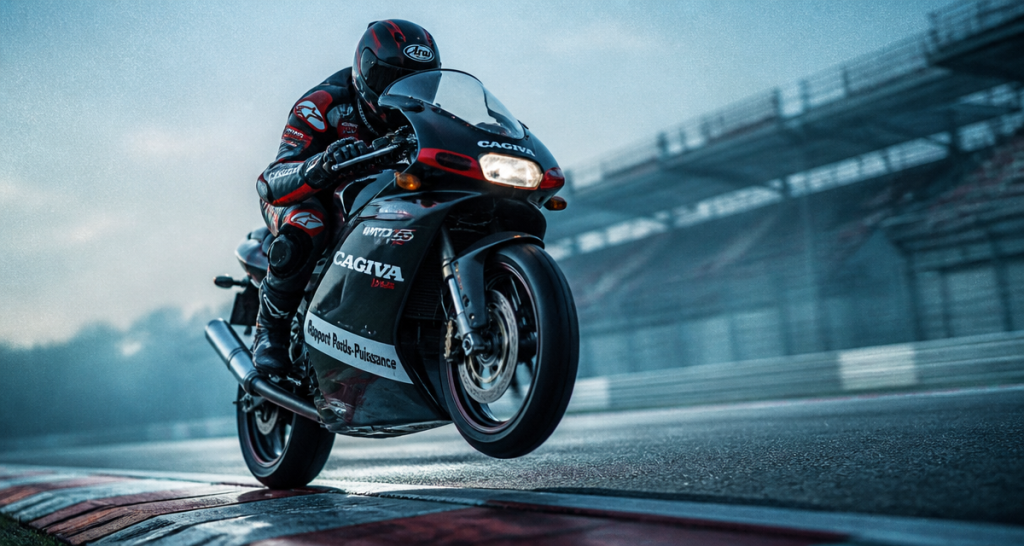 Moto 2 temps Cagiva Mito 125 accélération circuit
