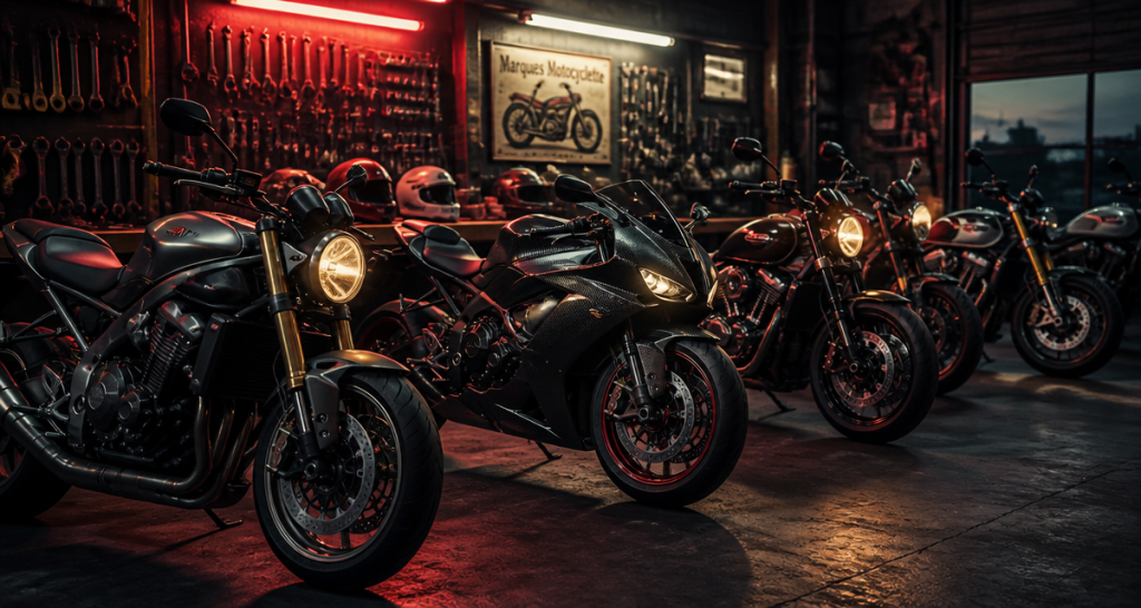 motos de différentes marques dans atelier