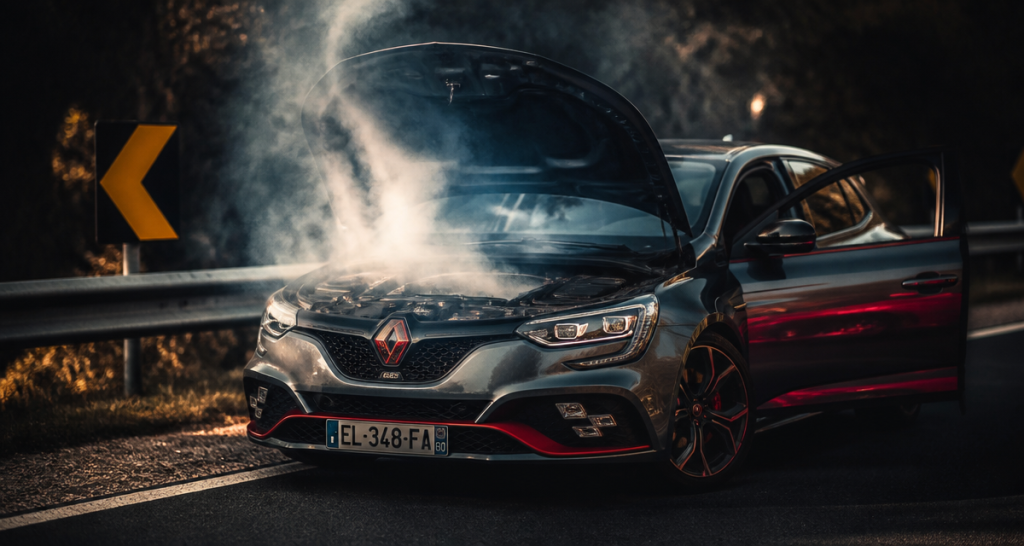 voiture qui fume sous le capot et odeur