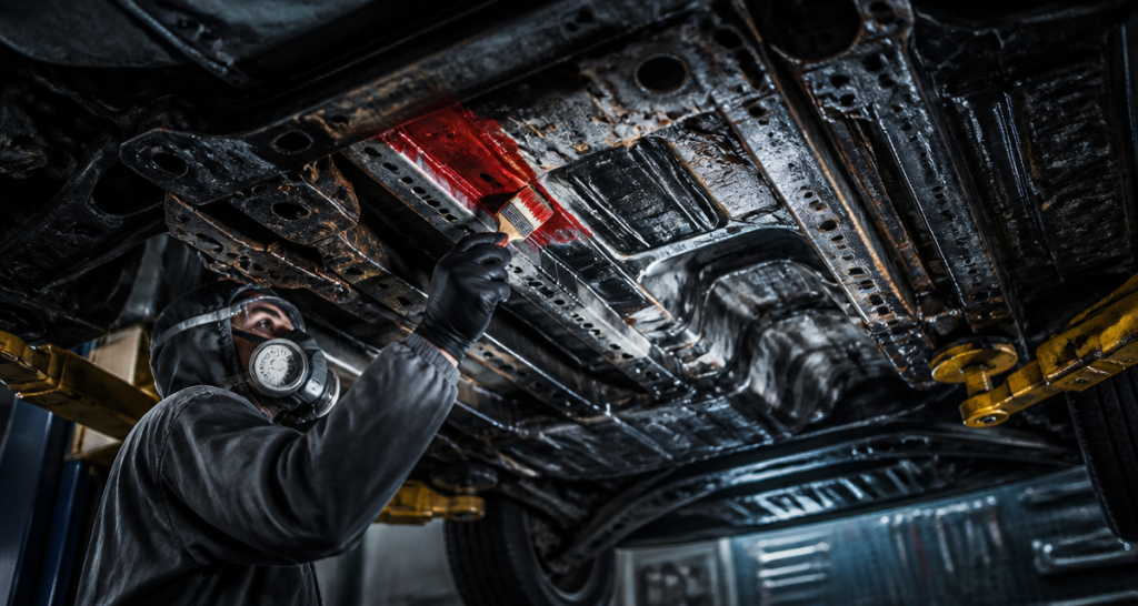 corrosion chassis sous voiture atelier