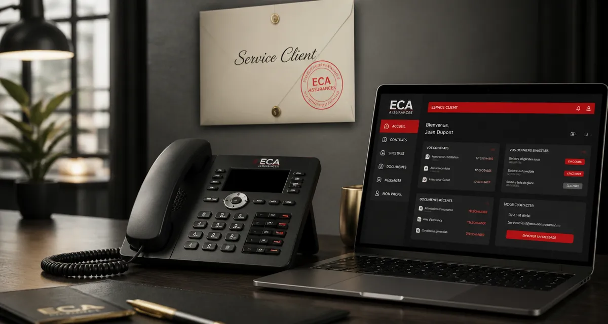 eca assurance telephone sur bureau moderne