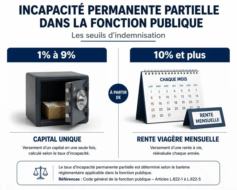 Infographie des seuils d'indemnisation IPP dans la fonction publique : capital ou rente viagère