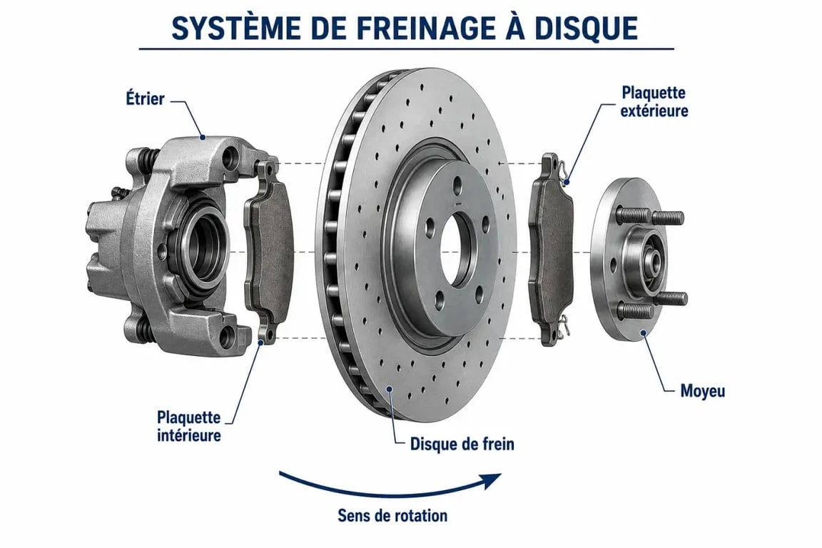 Schéma technique du système de freinage pour changer les plaquettes de frein d'une Clio 4