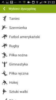 Endomondo Sports Tracker dyscypliny