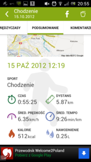 Endomondo Sports Tracker wyniki treningu