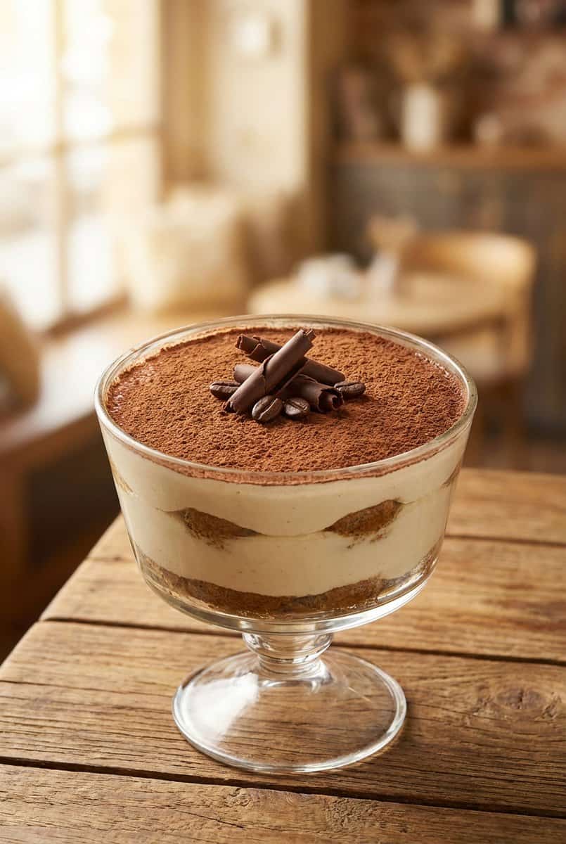 Eggless Tiramisu recipe - delicious homemade dish beautifully plated and garnished