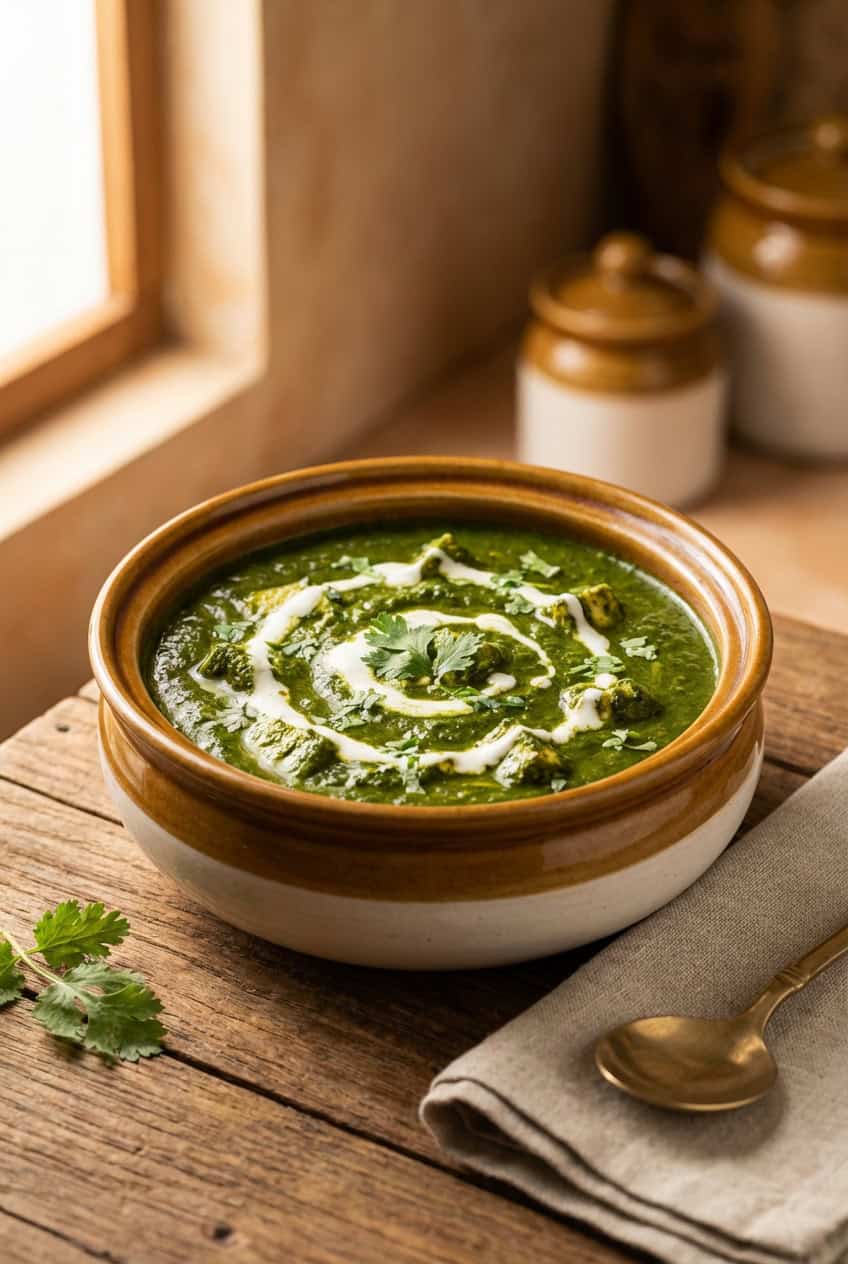 Palak Paneer recipe - delicious homemade dish beautifully plated and garnished