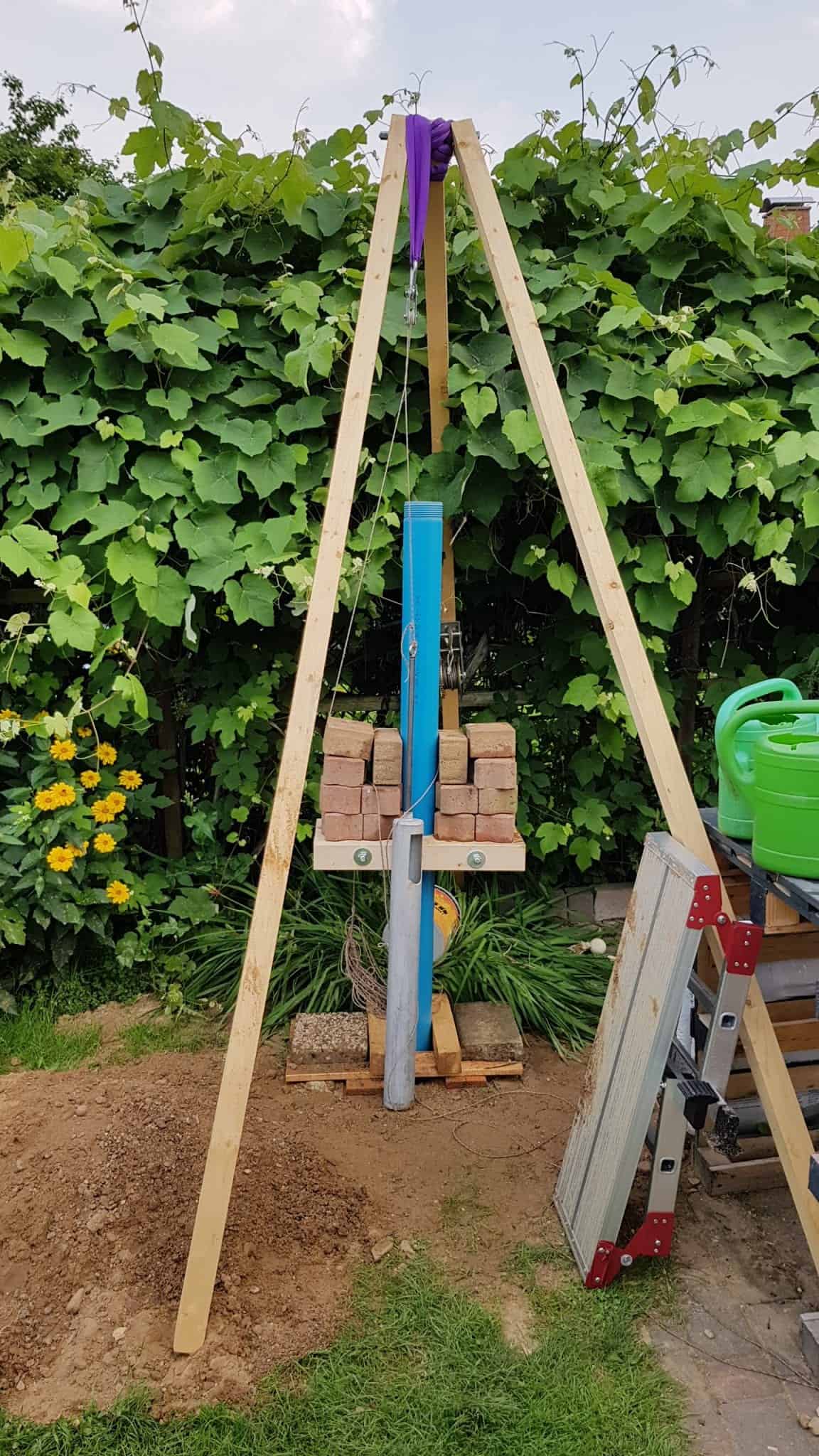 Brunnen bohren brunnenbau dreibein kiespumpe plunschen