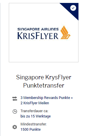 Amex  Punkte zu Krisflyer Meilen wandlen