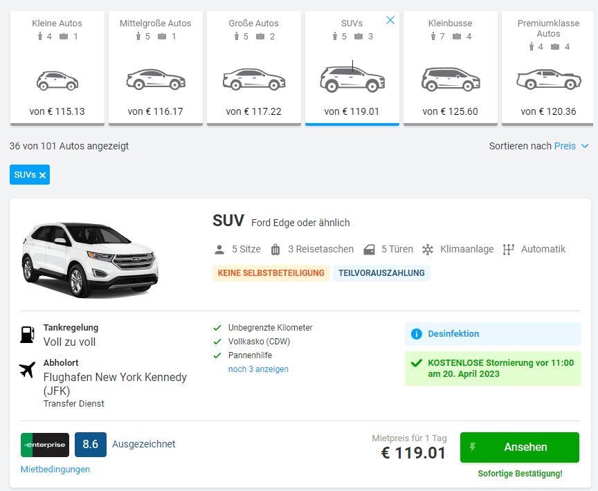 mit dem Mietwagen von New York nach Washington