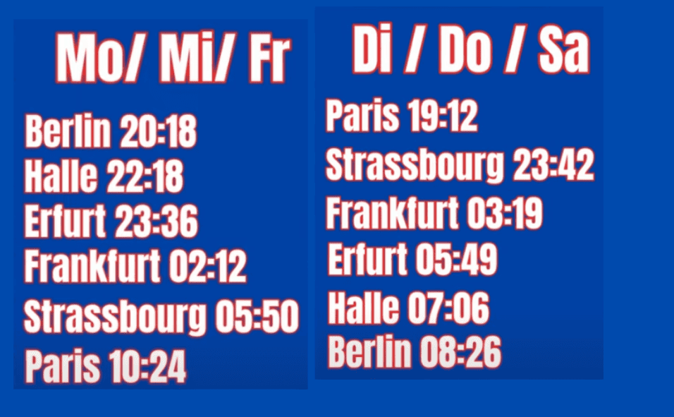Nachtzug nach Paris Fahrplan