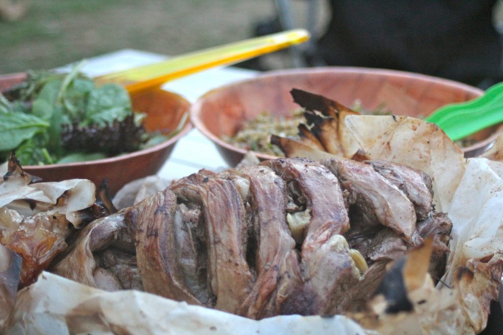 Campfire roast lamb