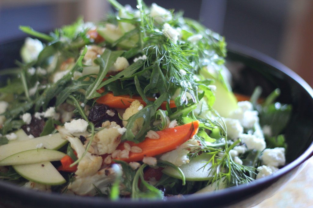 Pearl barley salad with roasted cauliflower and carrots