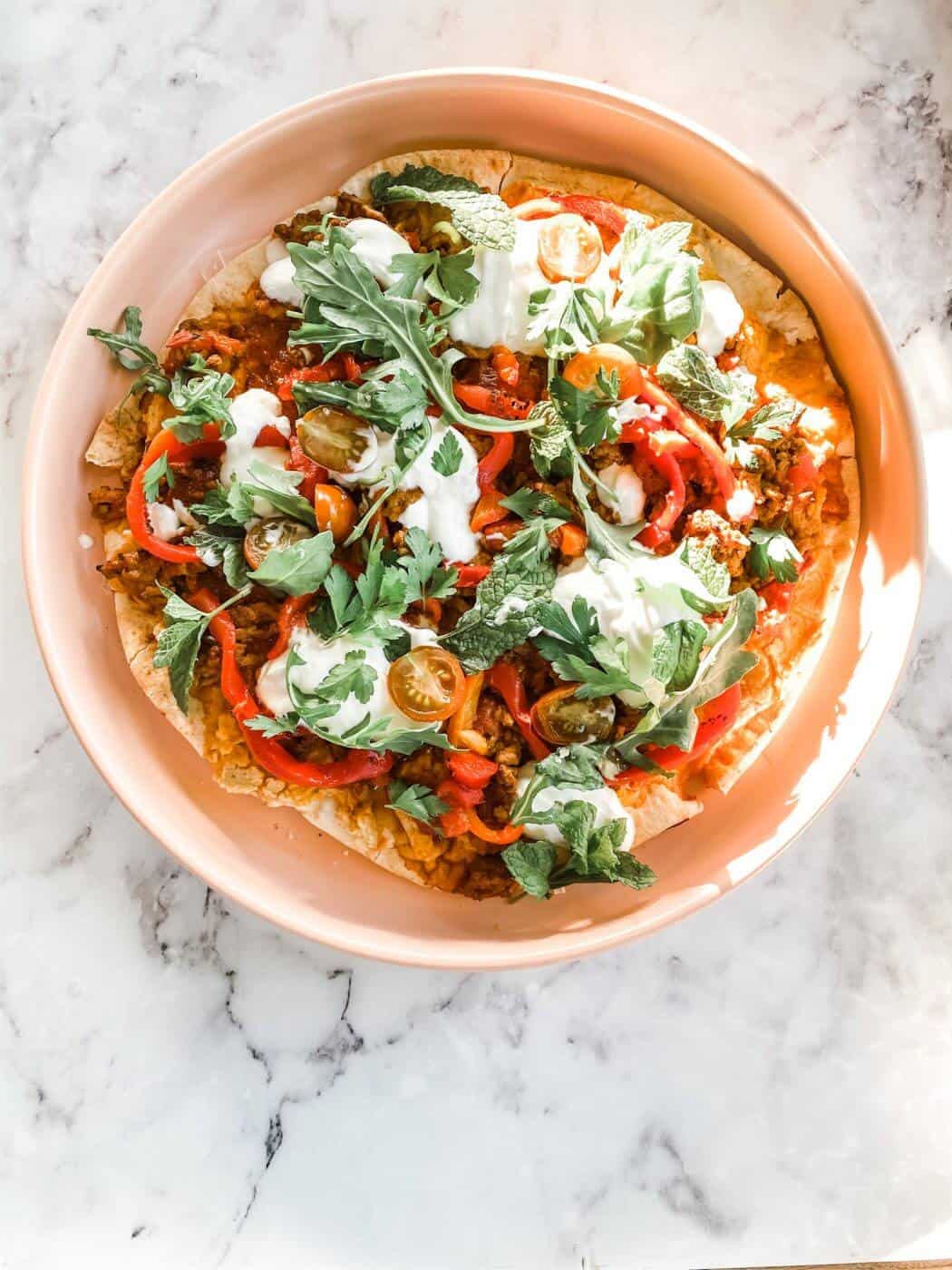 Middle eastern lamb and harissa pizza