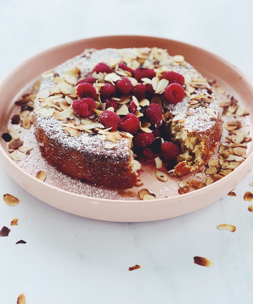 Raspberry, almond and coconut cake