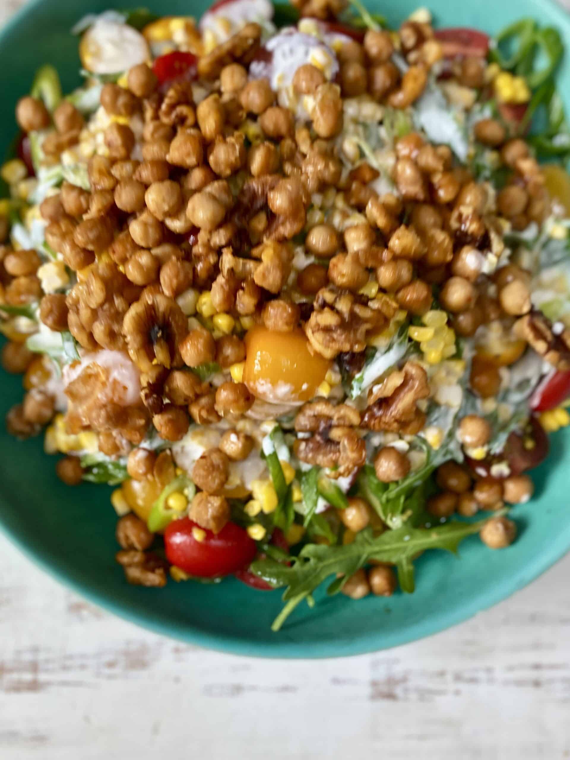 Corn and golden Chickpea salad with lime creamy dressing