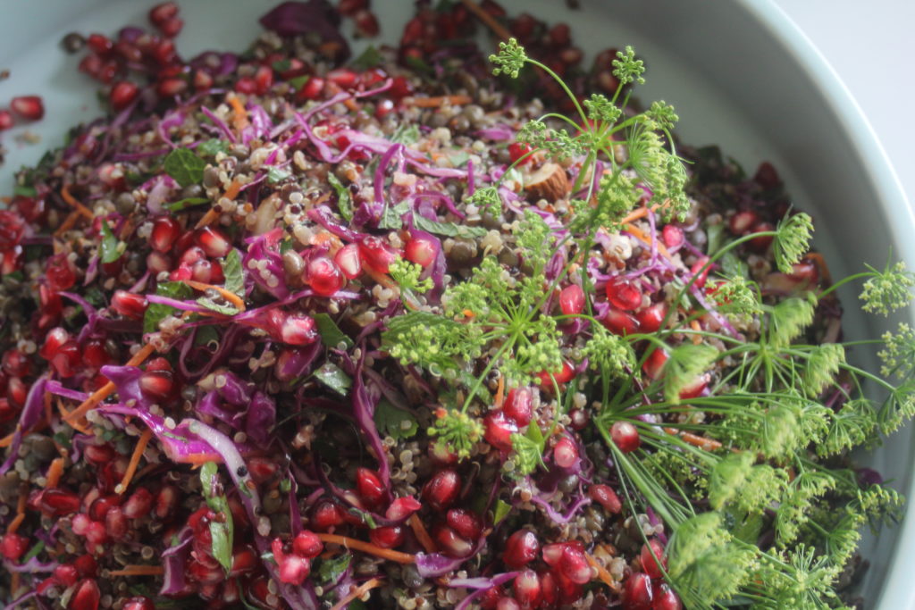 Gluten free lentil, quinoa and pomegranate salad 