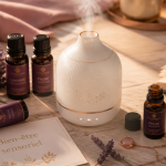 diffuseur humidificateur huile essentielle en céramique ivoire sur table