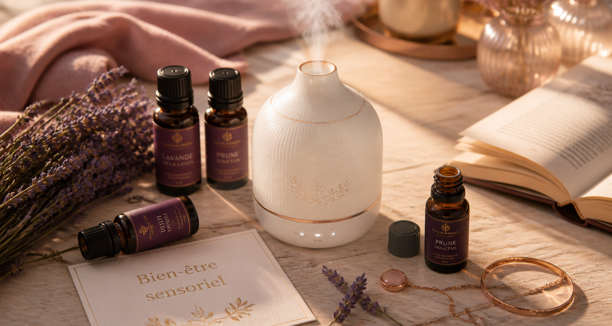 diffuseur humidificateur huile essentielle en céramique ivoire sur table
