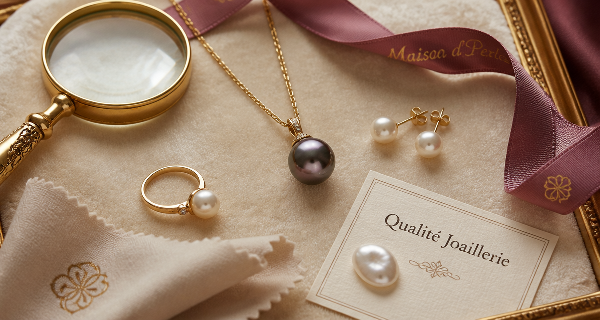 perle de culture en pendentif, plateau velours, bijoux luxe