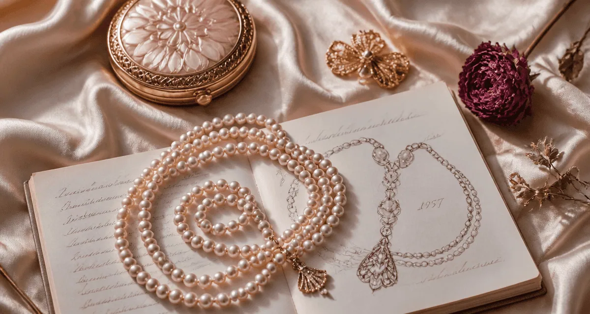 perle en collier spirale sur soie ivoire