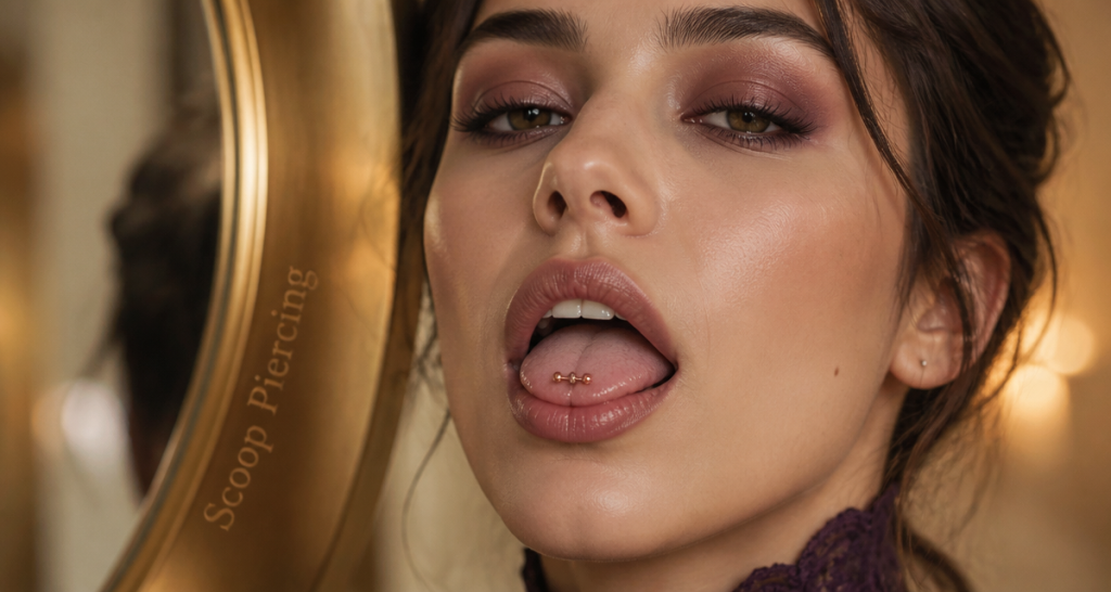 Piercing langue surface horizontal titane rose gold