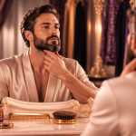 barbe style homme devant miroir vintage