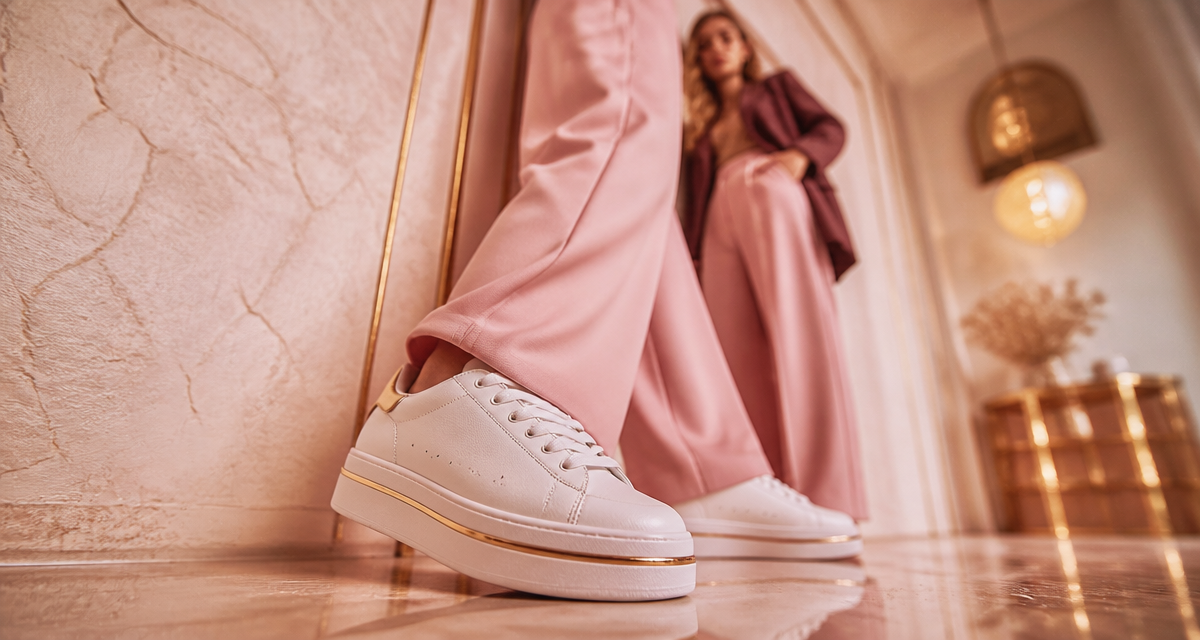basket blanche femme tendance 2025 plateforme dorée