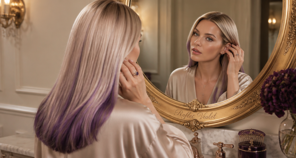 reflet violet cheveux femme blond