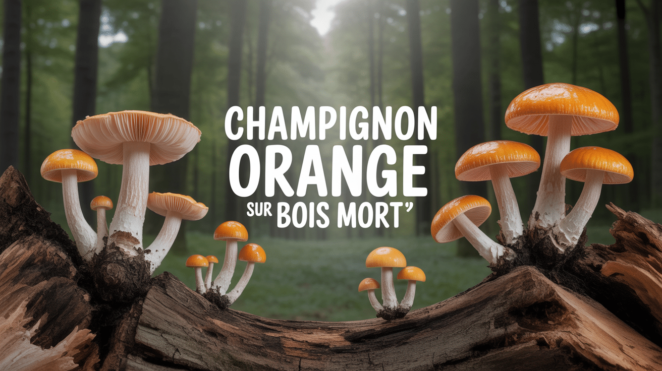 champignons orange sur bois mort dans foret dense automnale