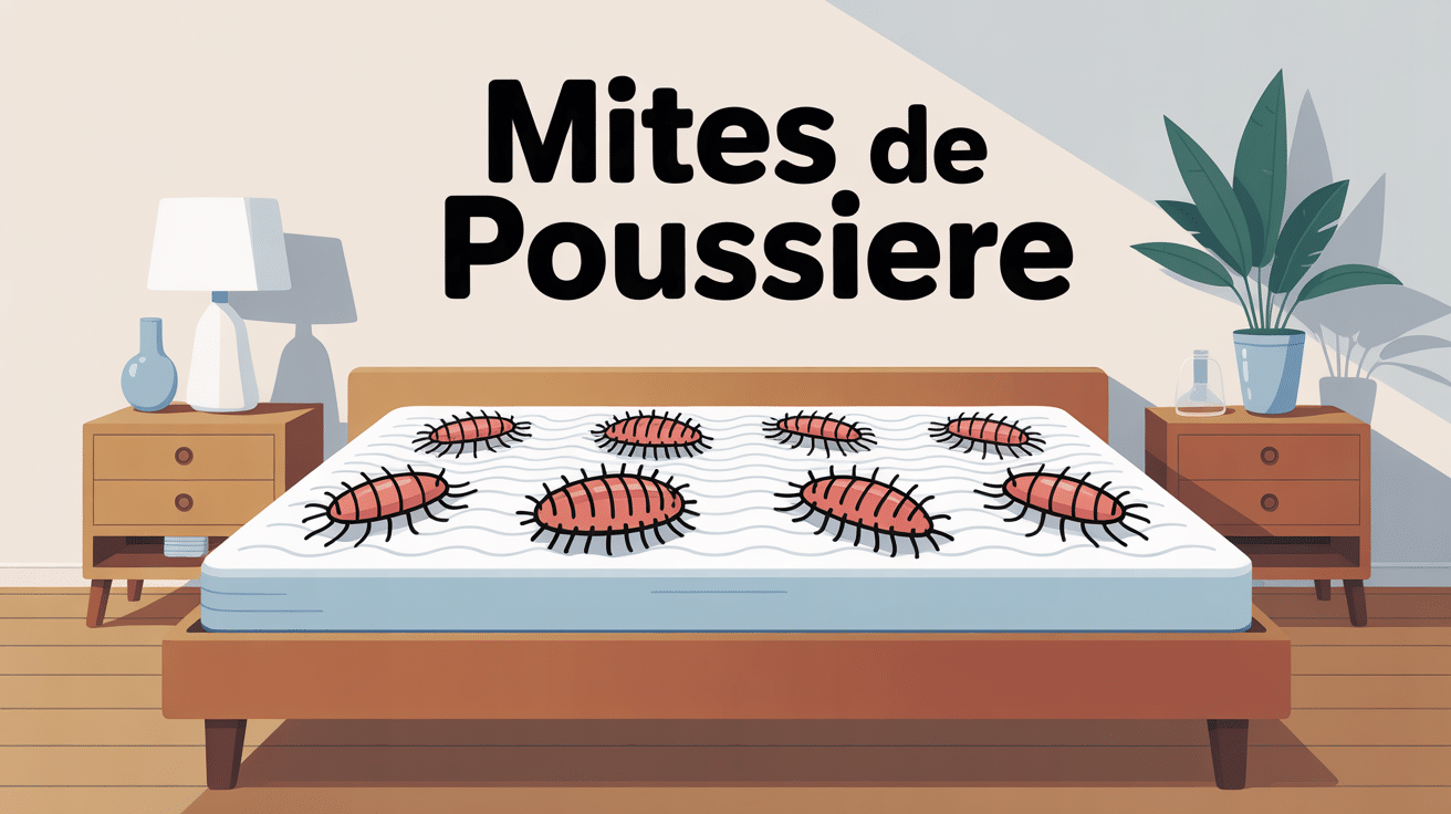 Illustration matelas coupe mites de poussière stylisées