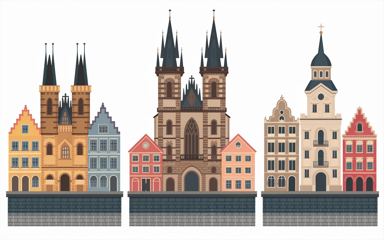 illustration capitales pays baltes style medieval art nouveau