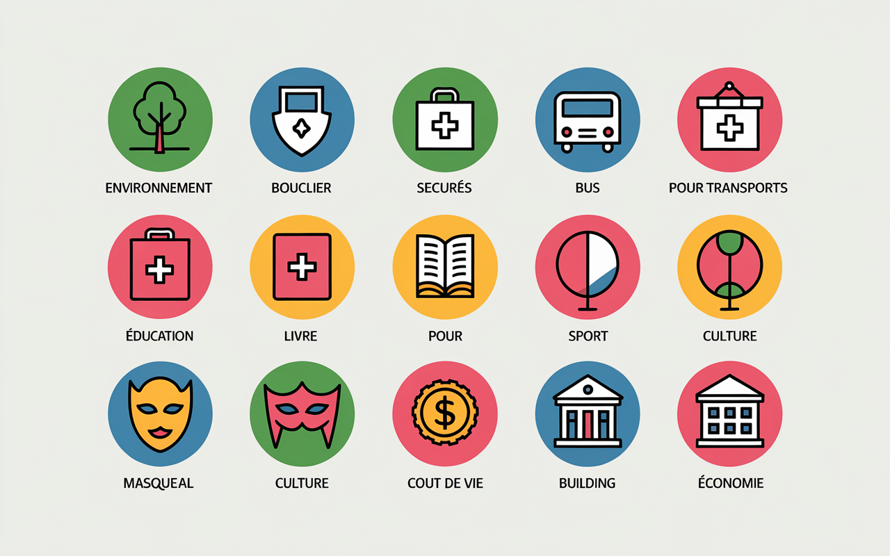 infographie 10 criteres ville ideale icones colorees