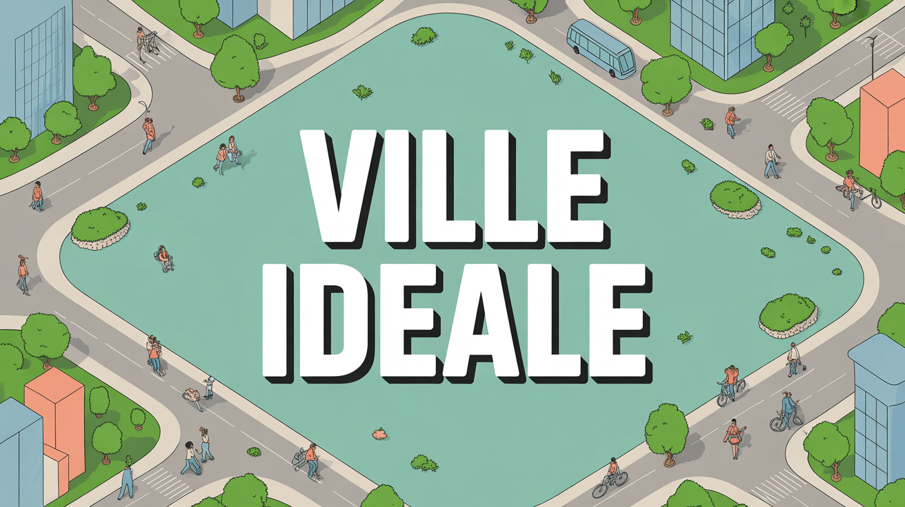 vue aerienne ville ideale espaces verts tramway batiments