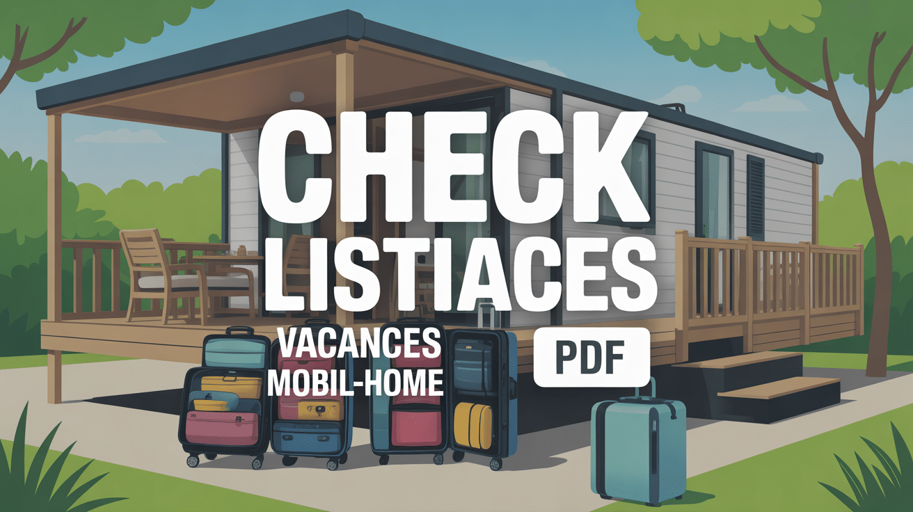 Check liste vacances mobil-home PDF valises ouvertes devant mobil-home