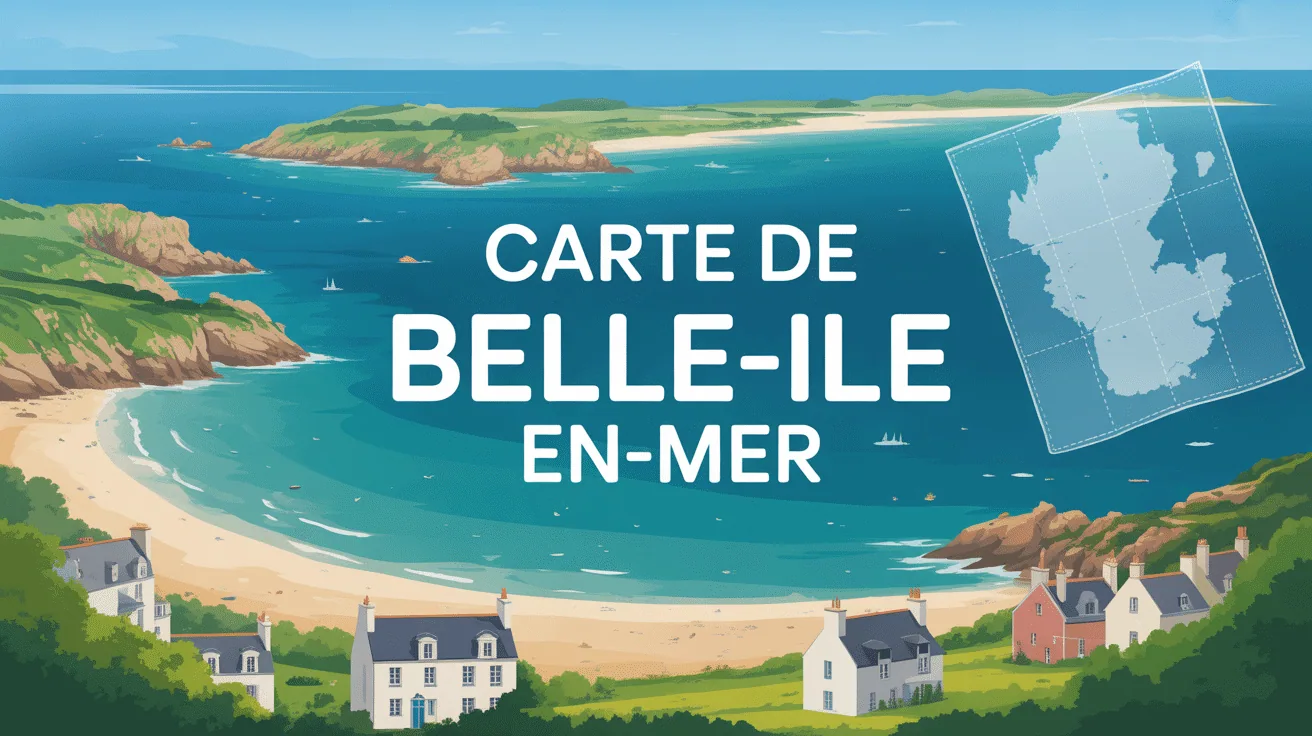 Carte Belle Ile en Mer stylisée avec villages et plages