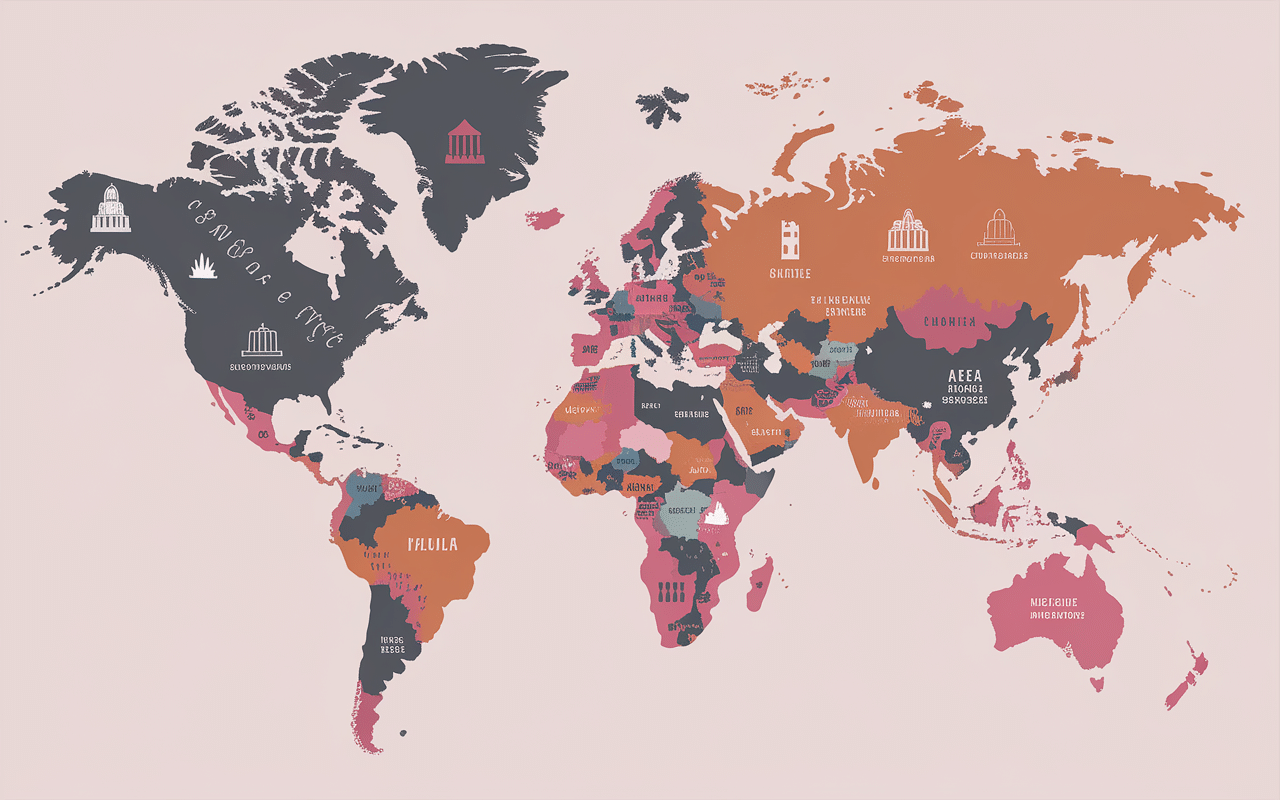 Carte stylisée pays par g divers continents