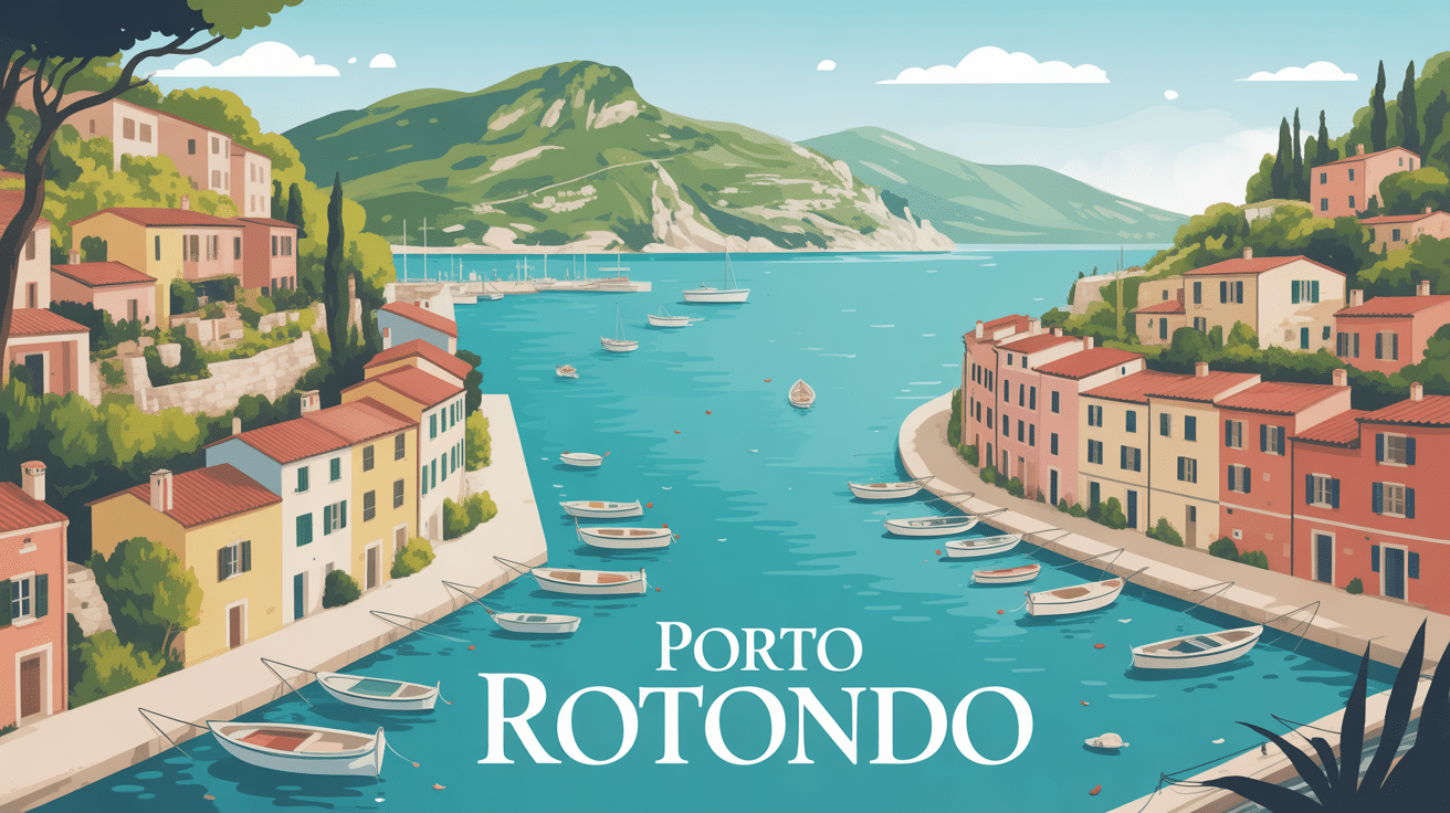 Vue panoramique de Porto Rotondo avec port et maisons colorées