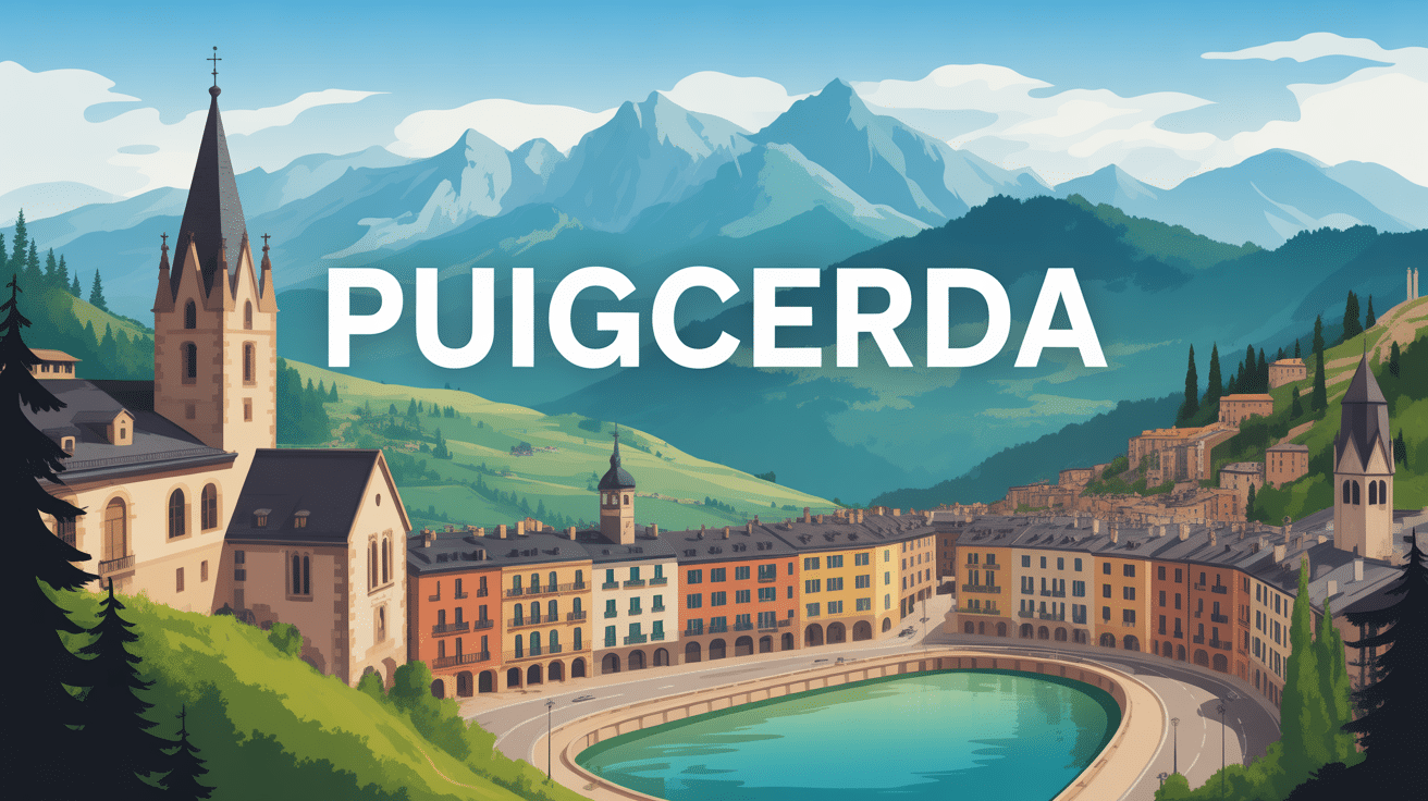 Vue panoramique de Puigcerda avec clocher et montagnes