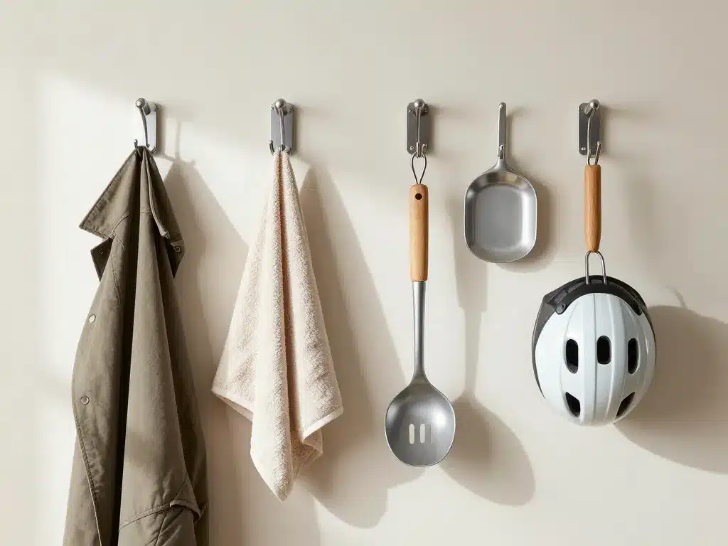 divers crochet mural avec objets suspendus