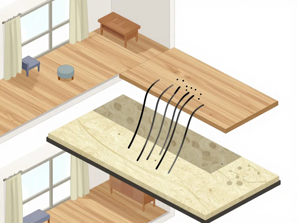 Schéma propagation bruit et isolant phonique sol