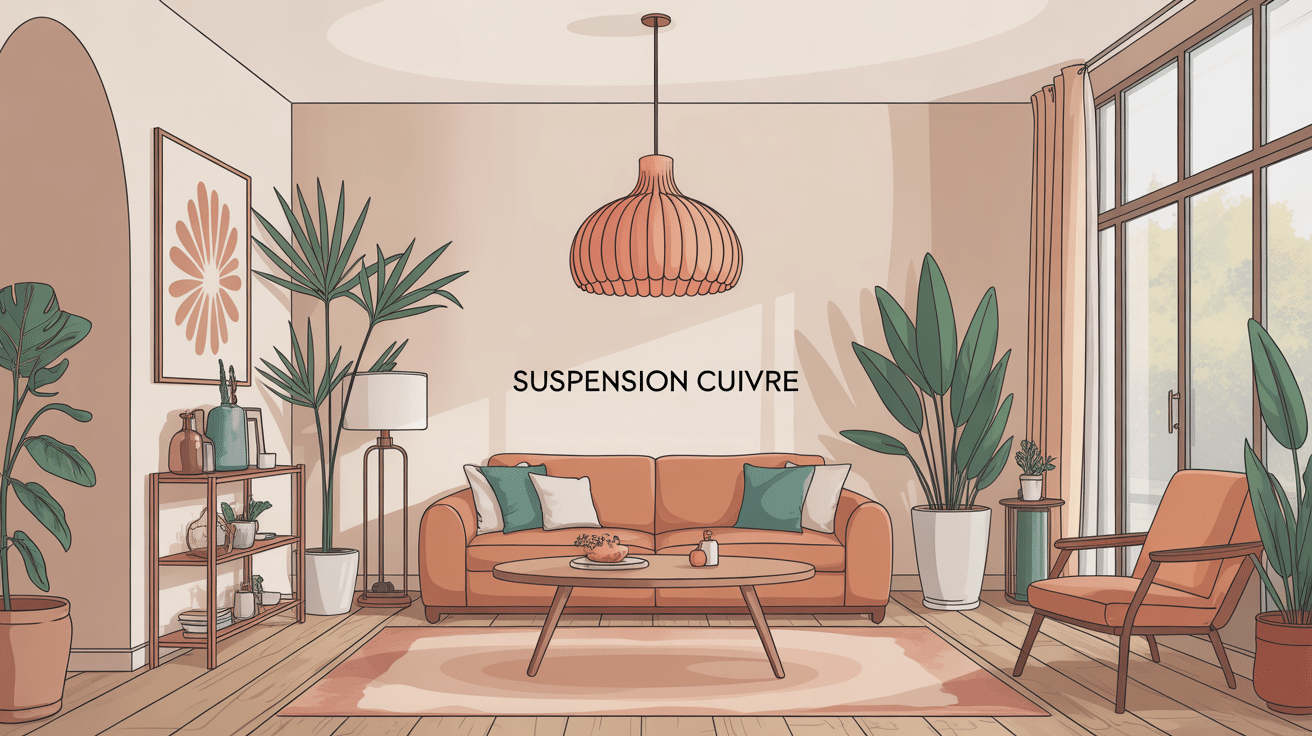 suspension cuivre pièce principale déco moderne