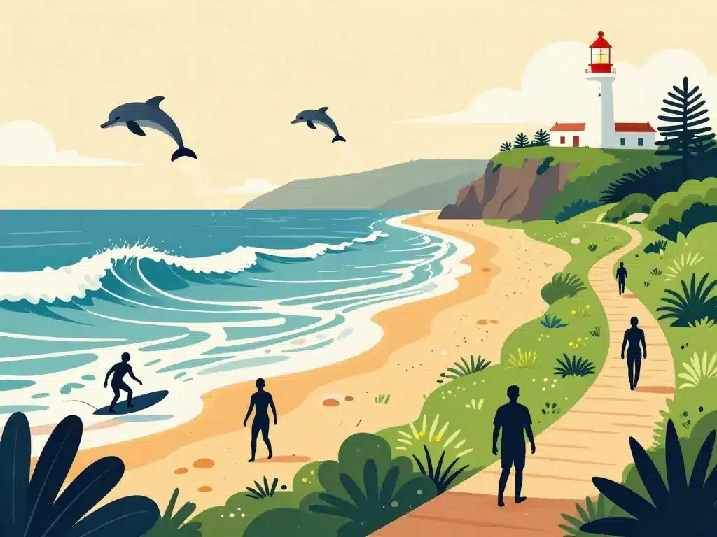 plages surf nature byron bay illustration