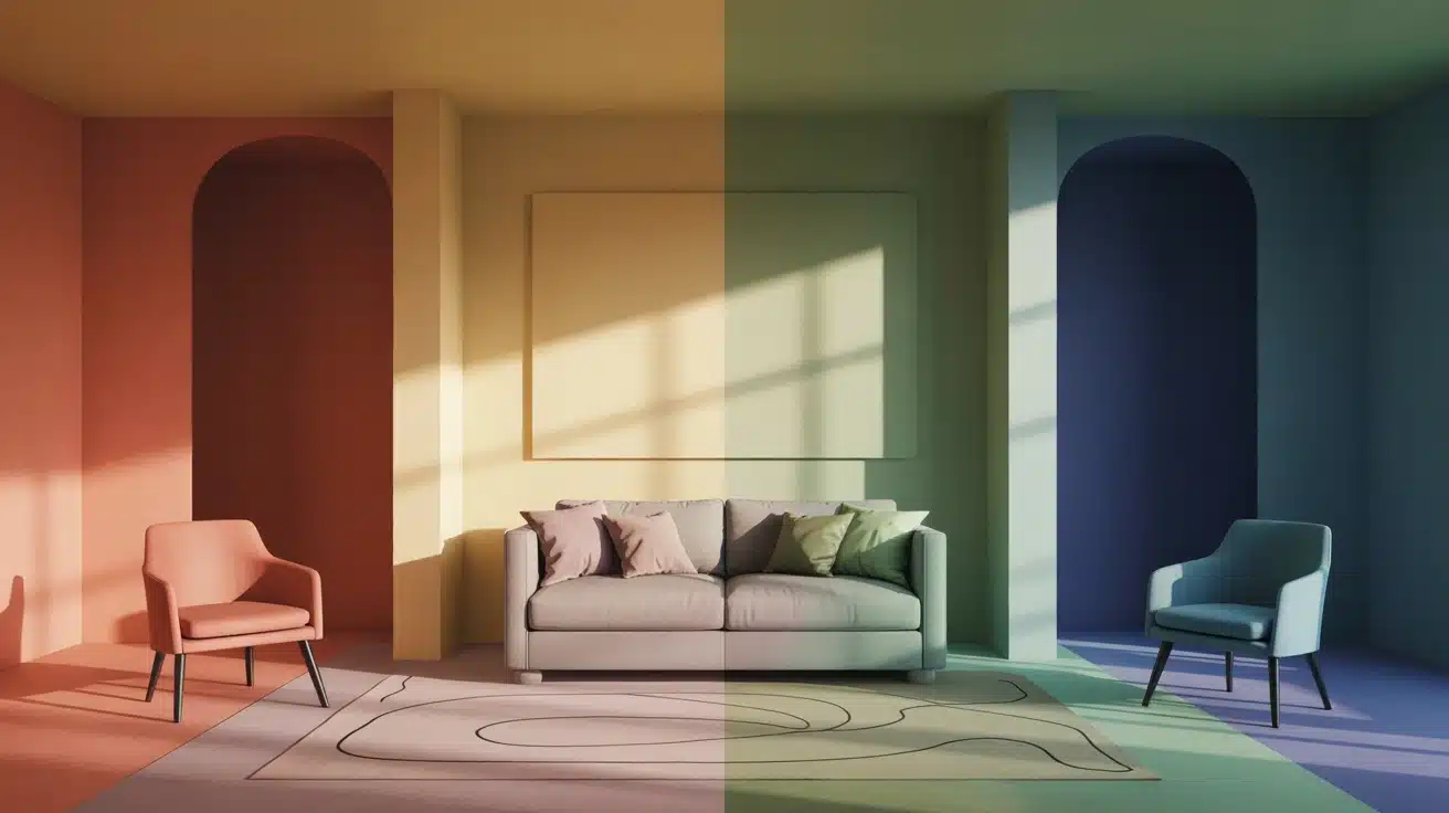 Couleur salon tendance terracotta bleu nuit selon la lumière