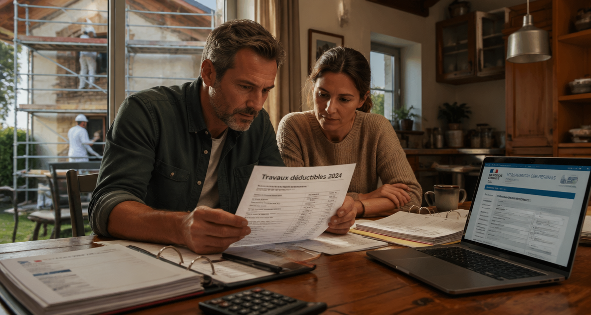 travaux déductibles impôts résidence principale 2024, couple vérifie facture rénovation